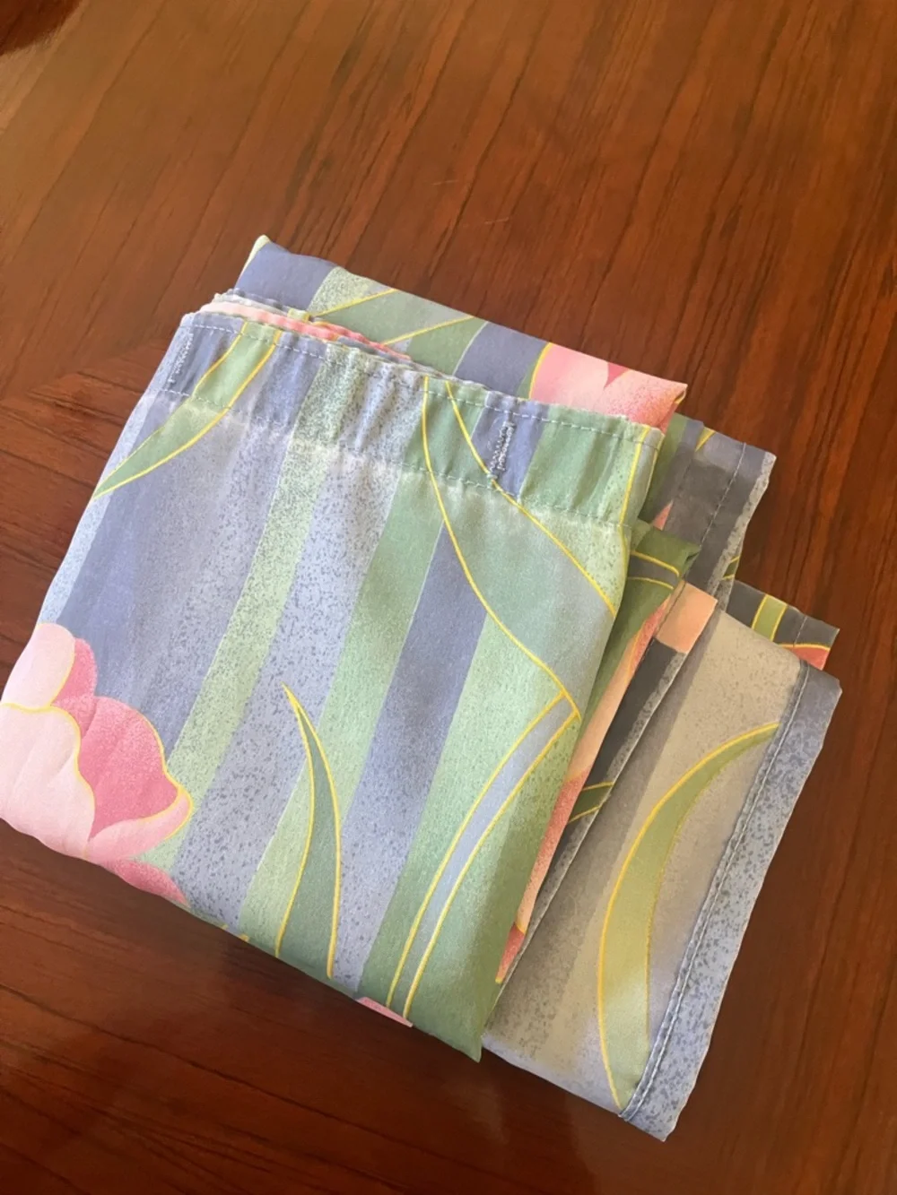 Floral Pink Tulip Shower Curtain Panel - Green & Blue Background